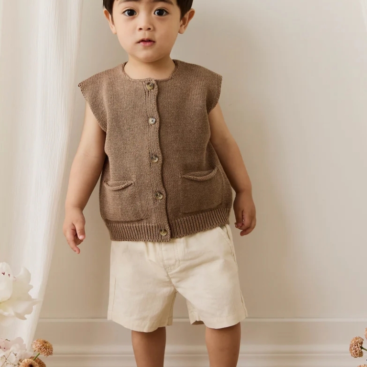 （預購）JAMIEKAY 亞麻棉混紡單釦短褲 Brighton Linen/Cotton Short - Cassava