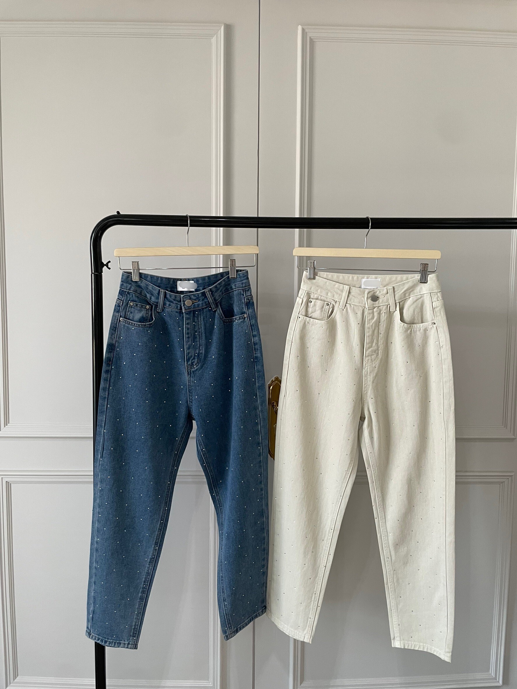 #AM18 鑽鑽AB褲(深藍/米杏)