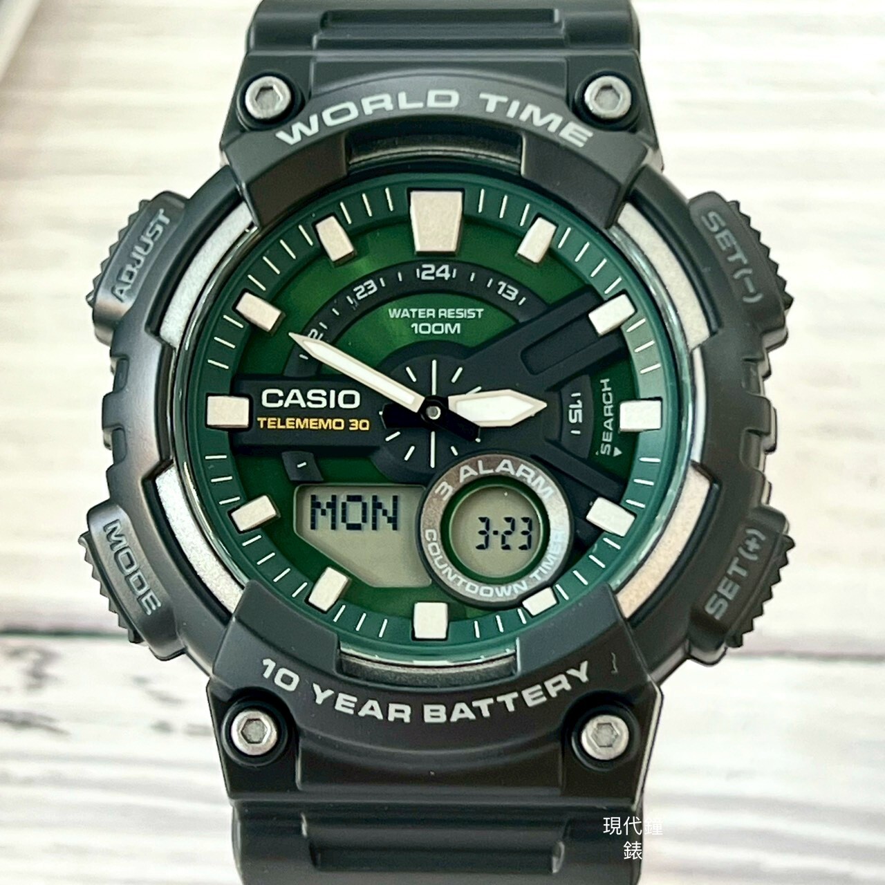 【CASIO 卡西歐】10年電力100米防水雙重顯示運動錶 AEQ-110W-3A2 48.2mm 現代鐘錶