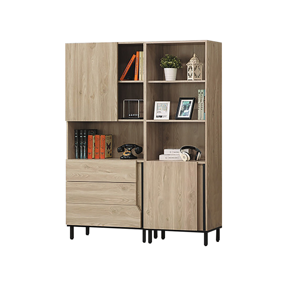 柏蒂家居-羅迪4.1尺開放式書櫃/收納置物櫃/展示櫃組合(一門三抽+一門)