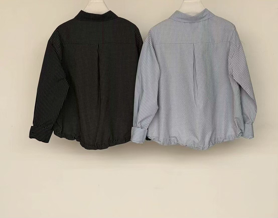 060204 短版格紋襯衫 - 深藍