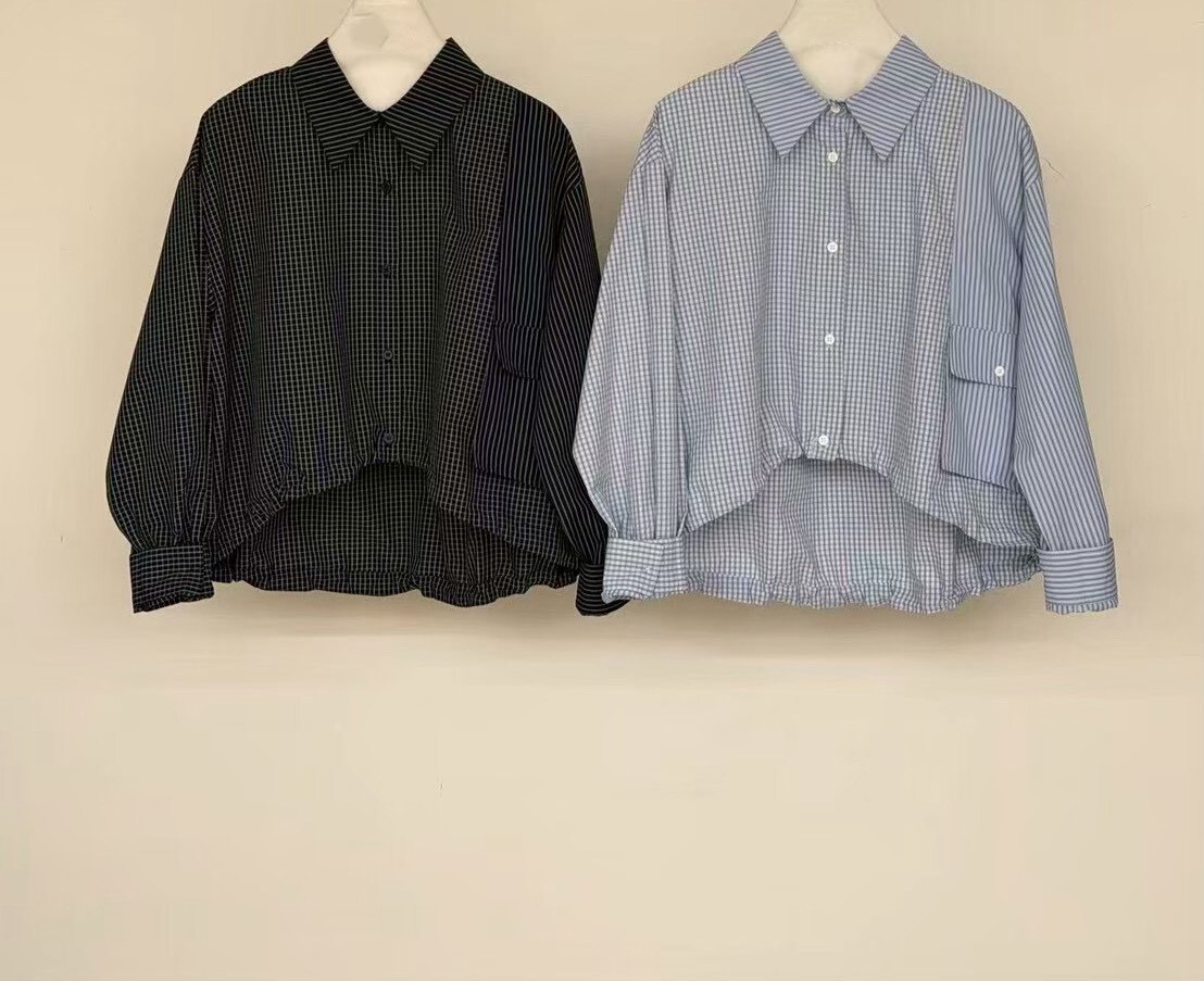 060204 短版格紋襯衫 - 深藍