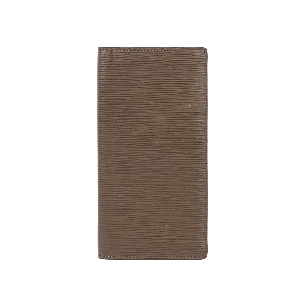 【Louis Vuitton】Logo 壓印水波紋牛皮二折對開長夾(雪茄色)