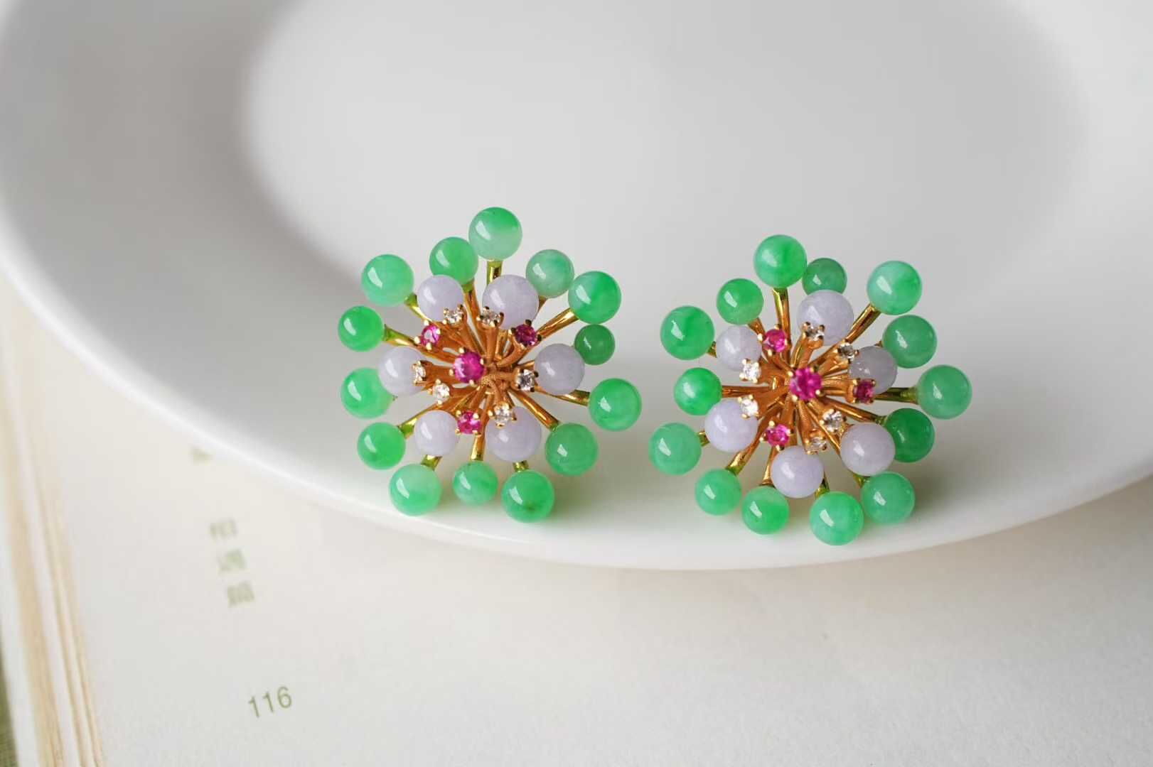 315824 翡翠春彩煙花耳釘