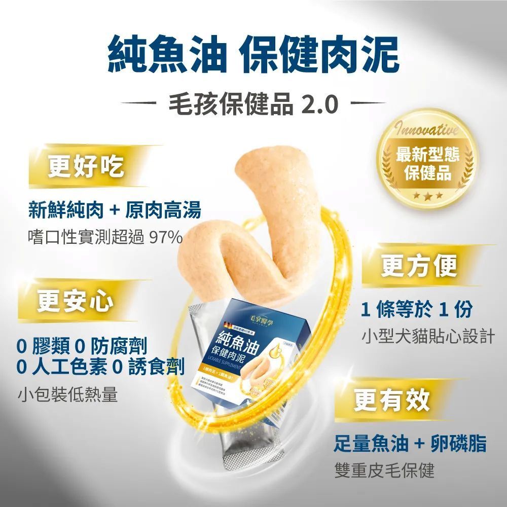 毛掌醫學｜犬貓保健肉泥 單條/盒裝 (純魚油保健肉泥、固免疫、化排毛、固關節、好情緒)