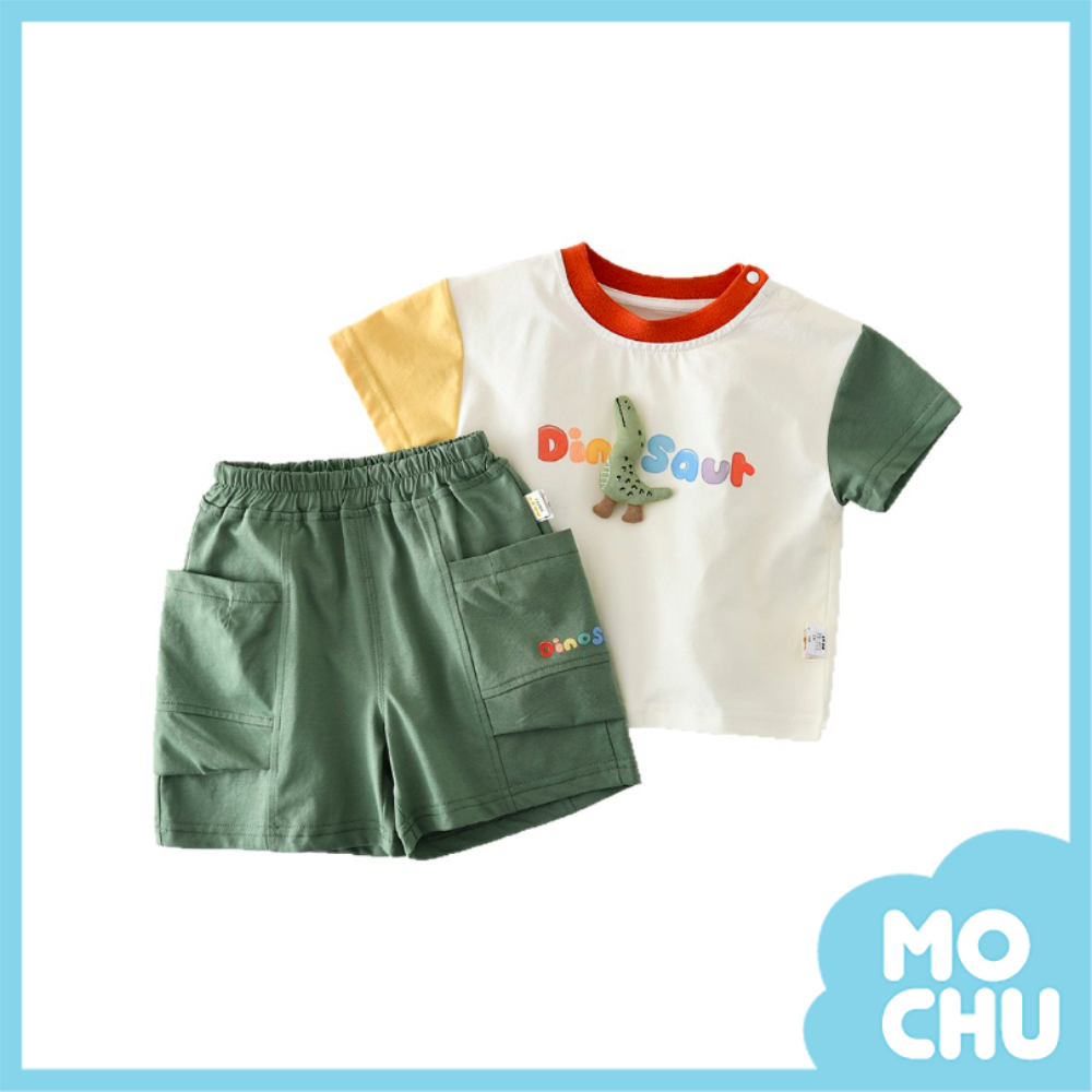 抬頭看小恐龍拼色短袖套裝