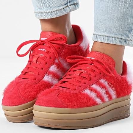 ADIDAS GAZELLE BOLD W 紅粉 毛絨款 焦糖底 厚底 女鞋 休閒 JS3905