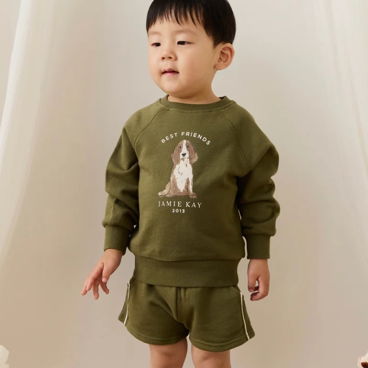 （預購）JAMIEKAY 長耳狗長袖衛衣 Organic Cotton Hayes Sweatshirt - Sicilian Olive Best Friends