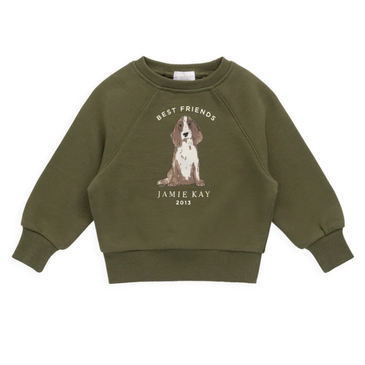 （預購）JAMIEKAY 長耳狗長袖衛衣 Organic Cotton Hayes Sweatshirt - Sicilian Olive Best Friends