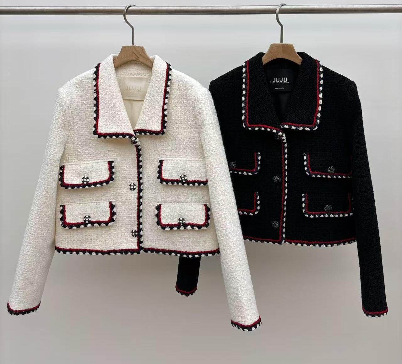 JU6008 經典名媛風短款Tweed外套