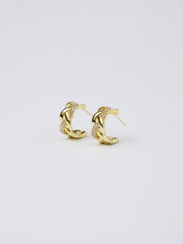 925純銀麻花編織碎鑽耳環