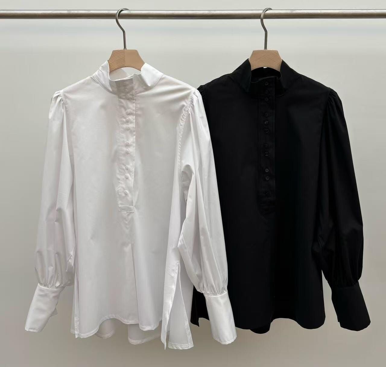 JU6009 排扣燈籠袖企領長襯衫