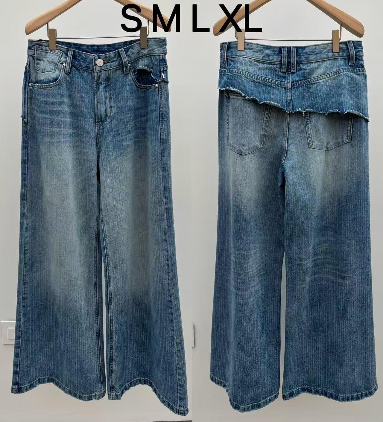 JU6010 水洗特殊剪裁低腰寬鬆牛仔褲