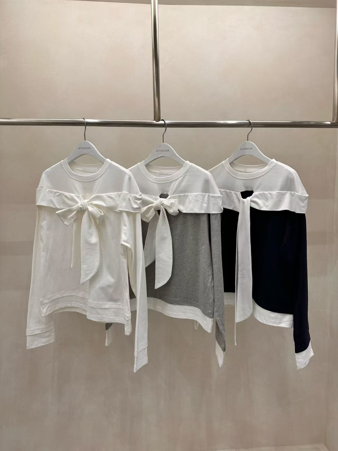 AF6008 假兩件蝴蝶結上衣