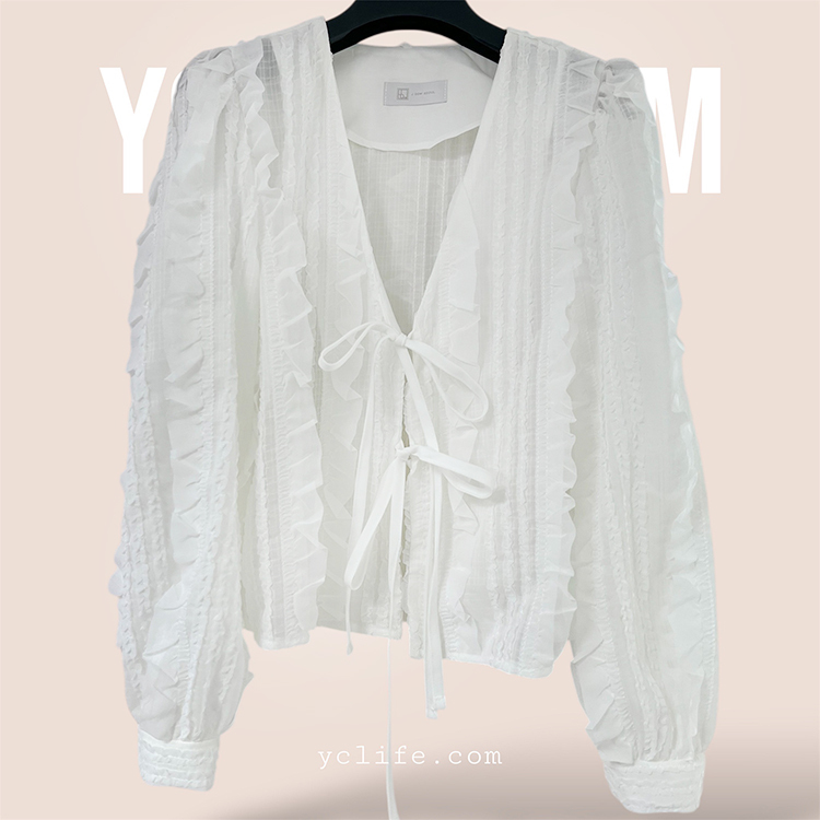 法式蕾絲綁帶輕罩衫