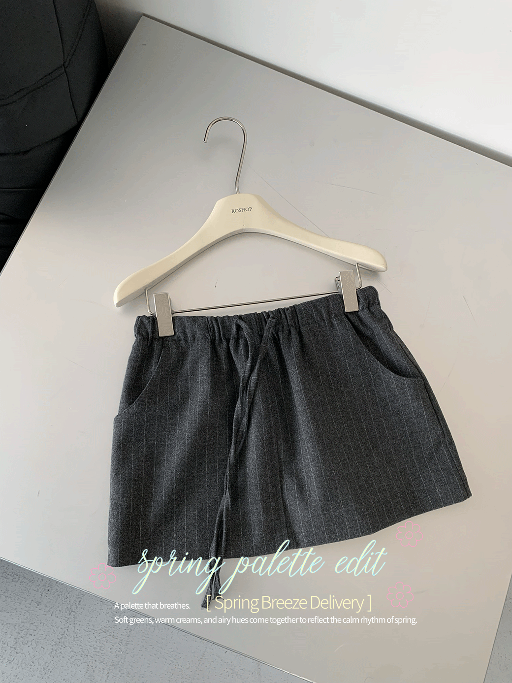 KOREA!氣質毛呢條紋短裙