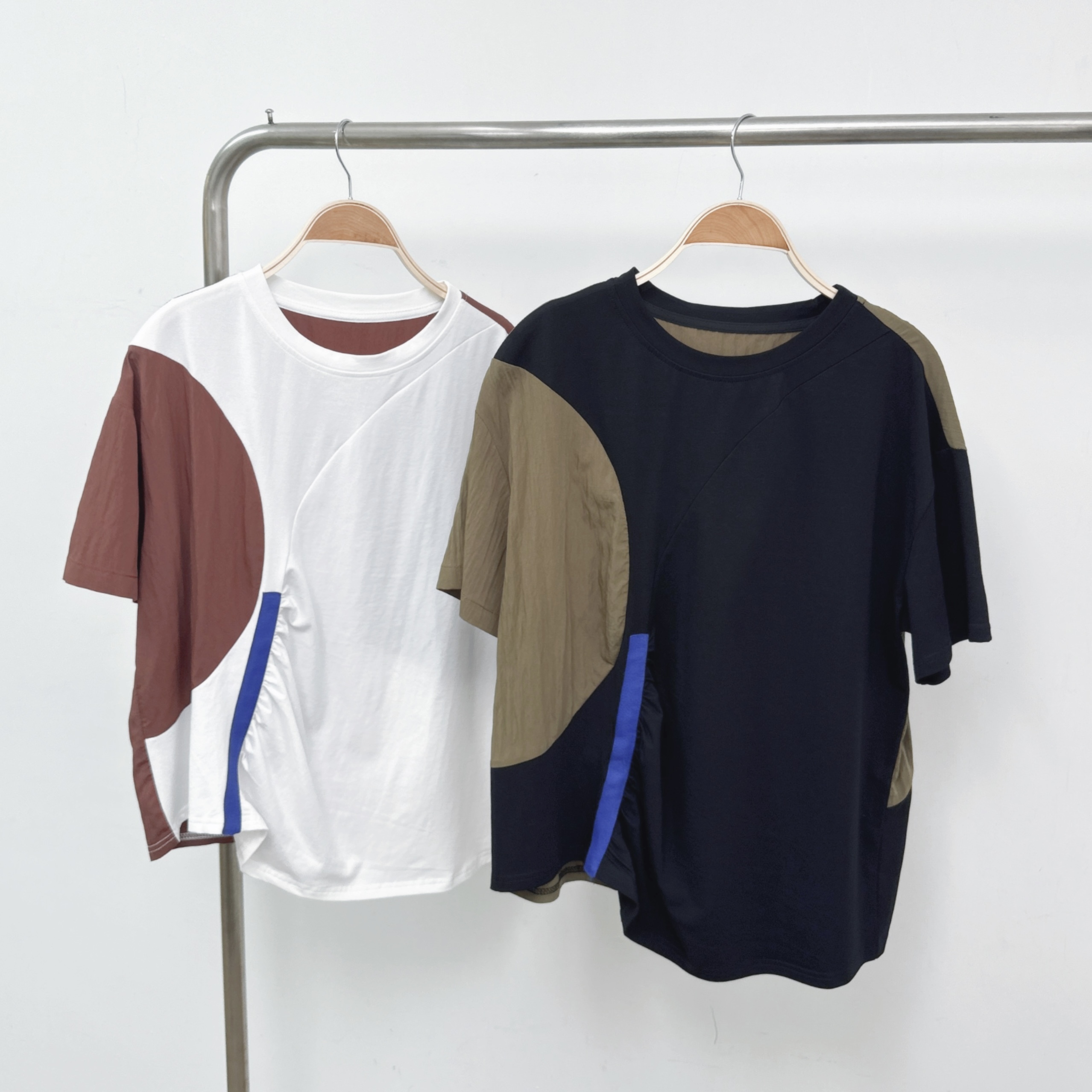 【預訂】弧形車骨拼色布小車皺棉TOP (C37-C38)