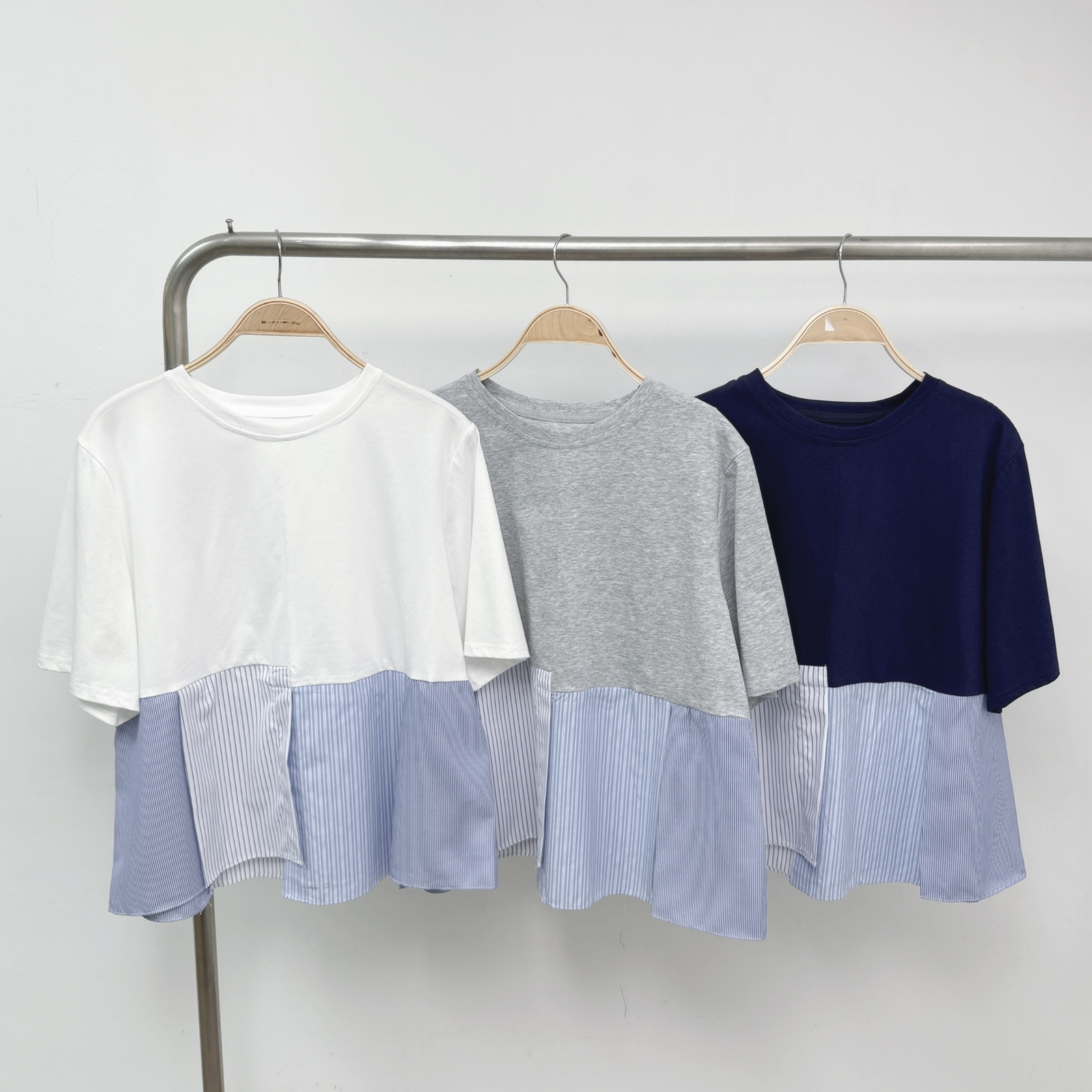 【預訂】條紋恤拼布開叉腳棉TOP (C30-C32)