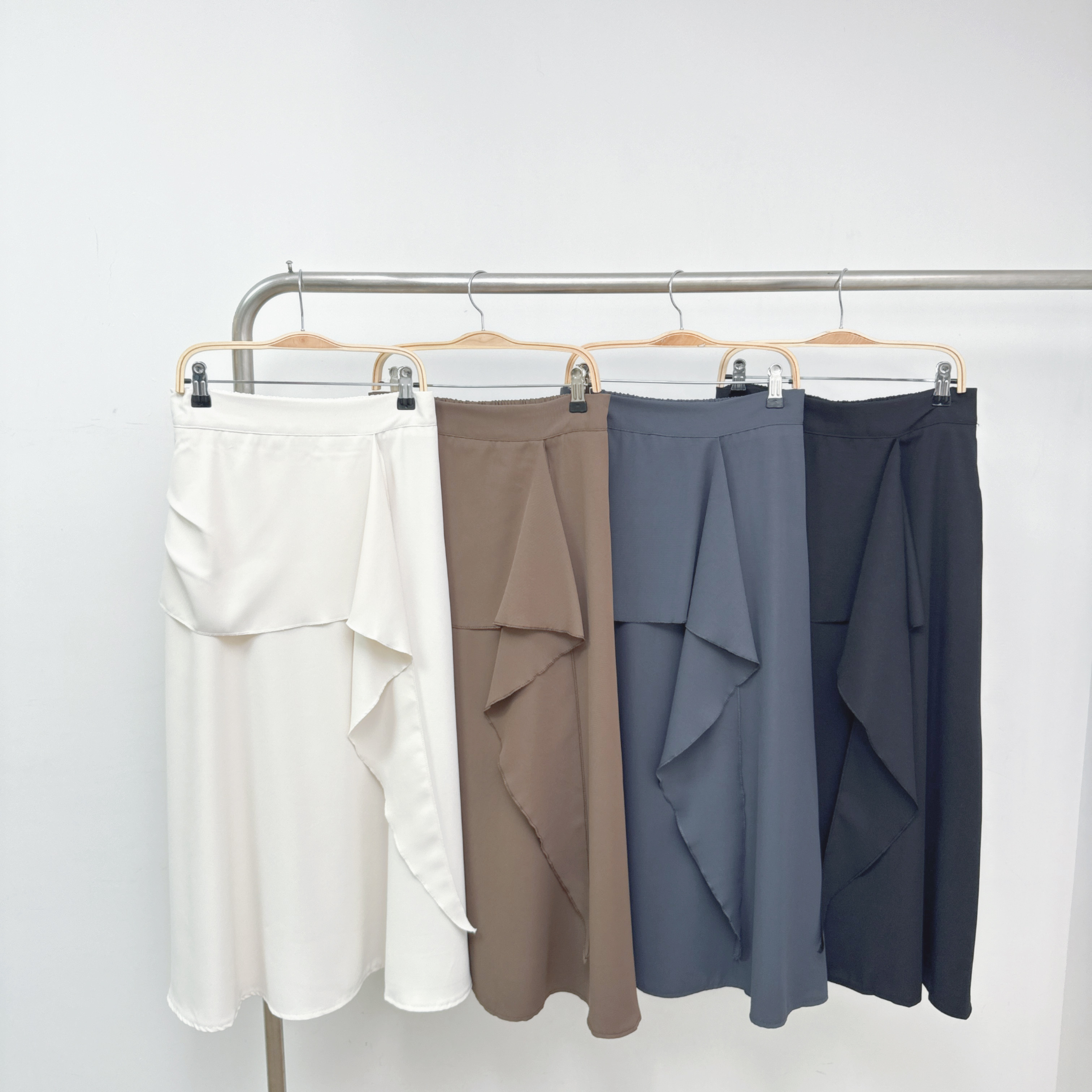 ⭐️⭐️【預訂】後橡筋腰長Ruffle梭織半身裙 (C14-C17)