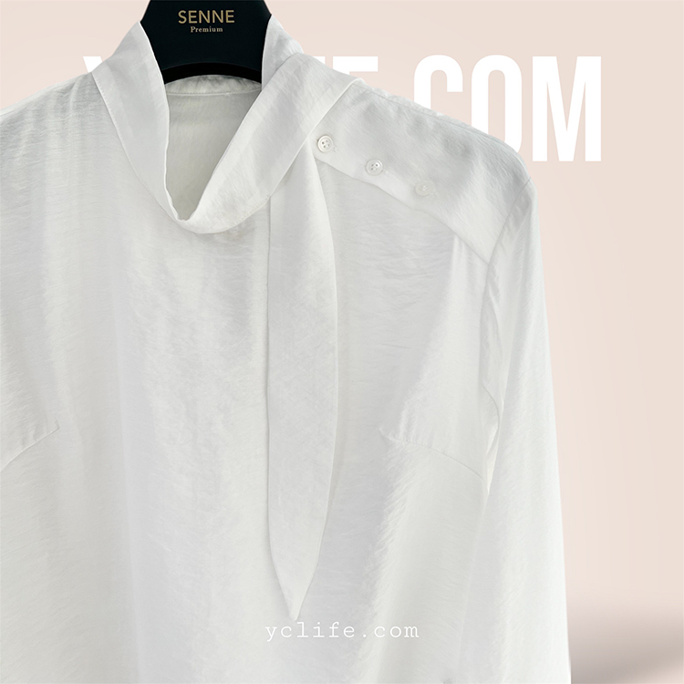 優雅領巾感側綁帶襯衫