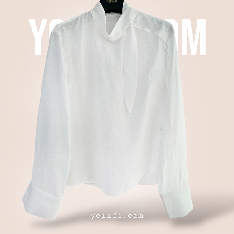 優雅領巾感側綁帶襯衫