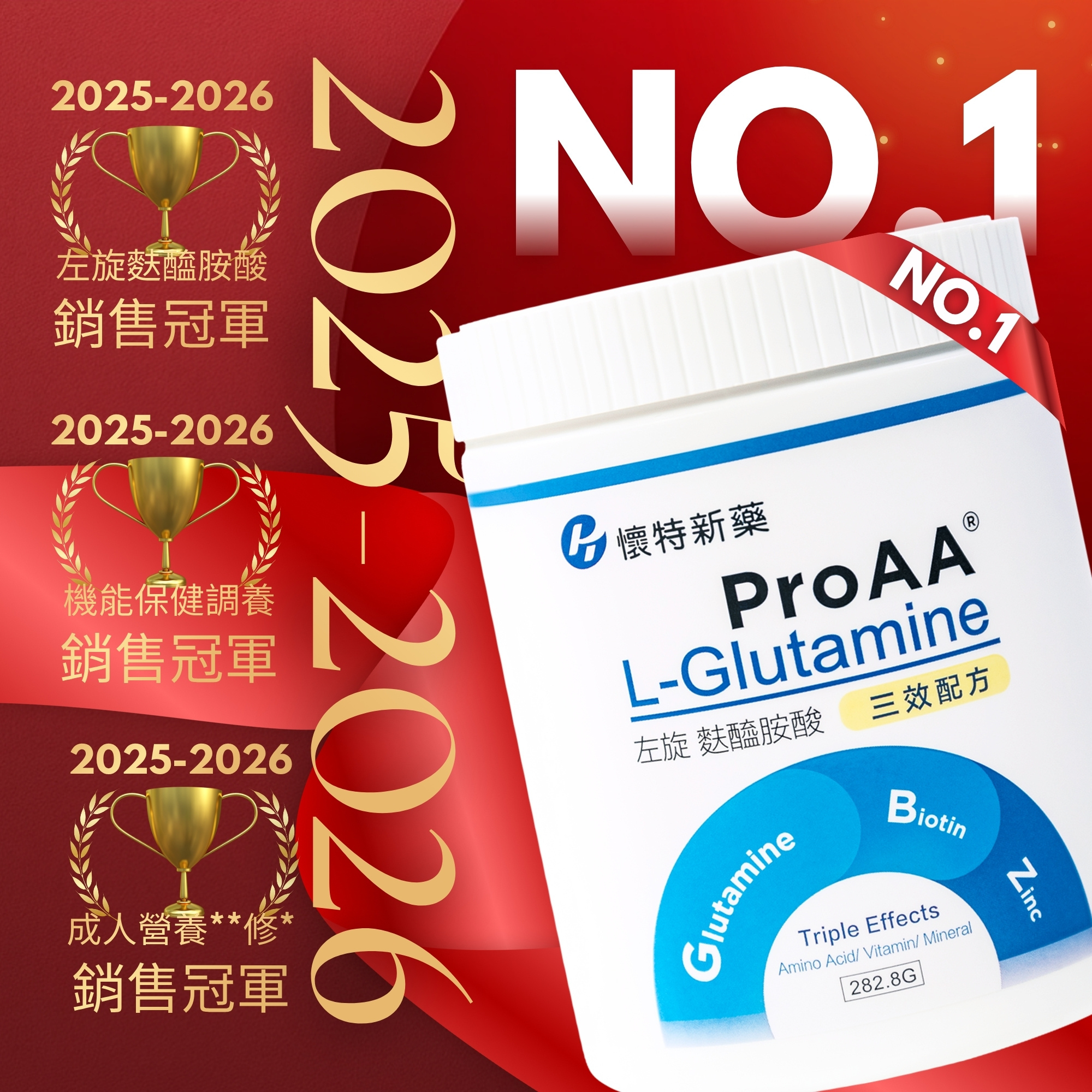懷特新藥ProAA®麩醯胺酸2026年再度成為台灣MOMO電商平台銷售冠軍，2025-2026連續兩年銷售第一，是台灣最多人購買使用的麩醯胺酸品牌