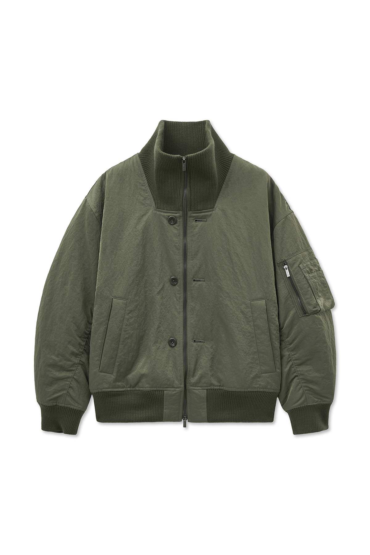 高領扣飾拉鍊夾克 卡其