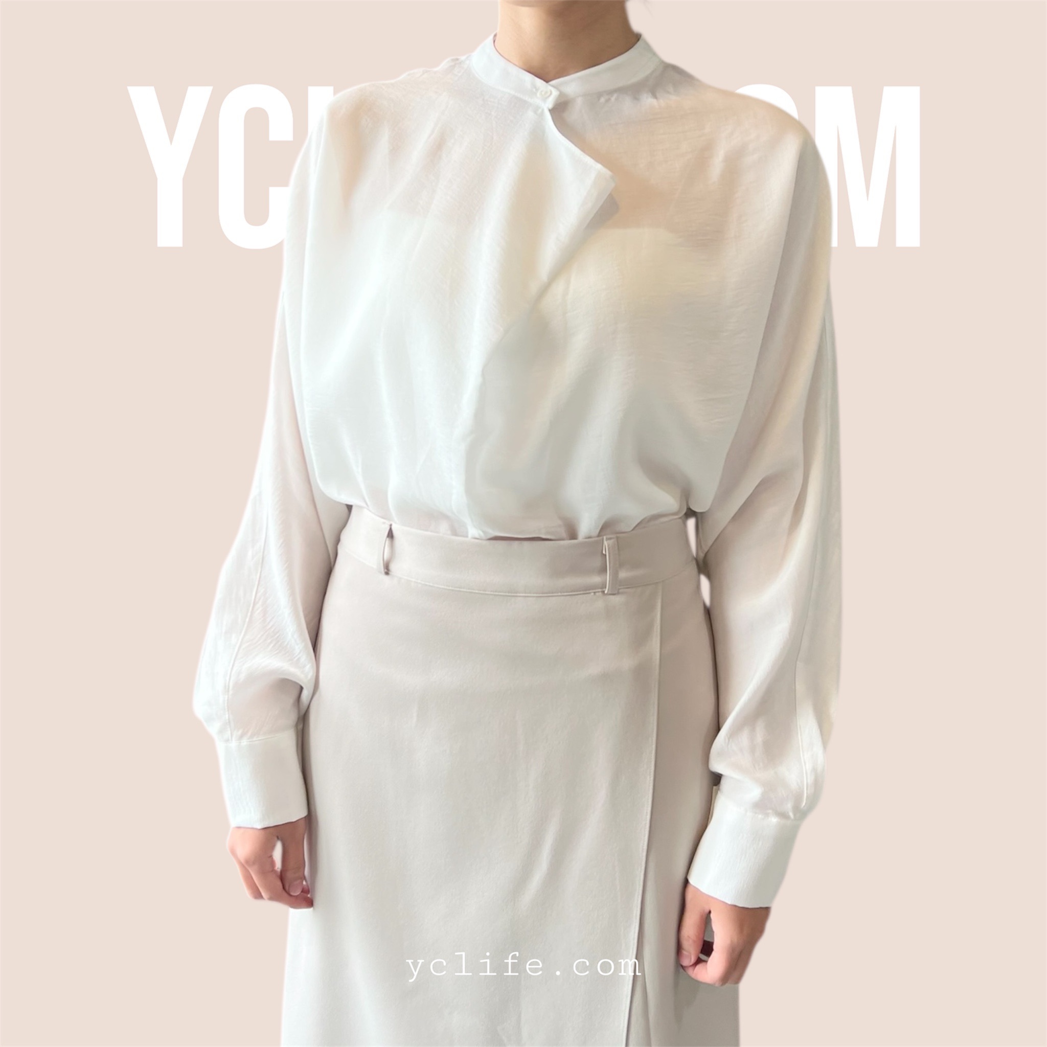 柔霧不對稱立領襯衫