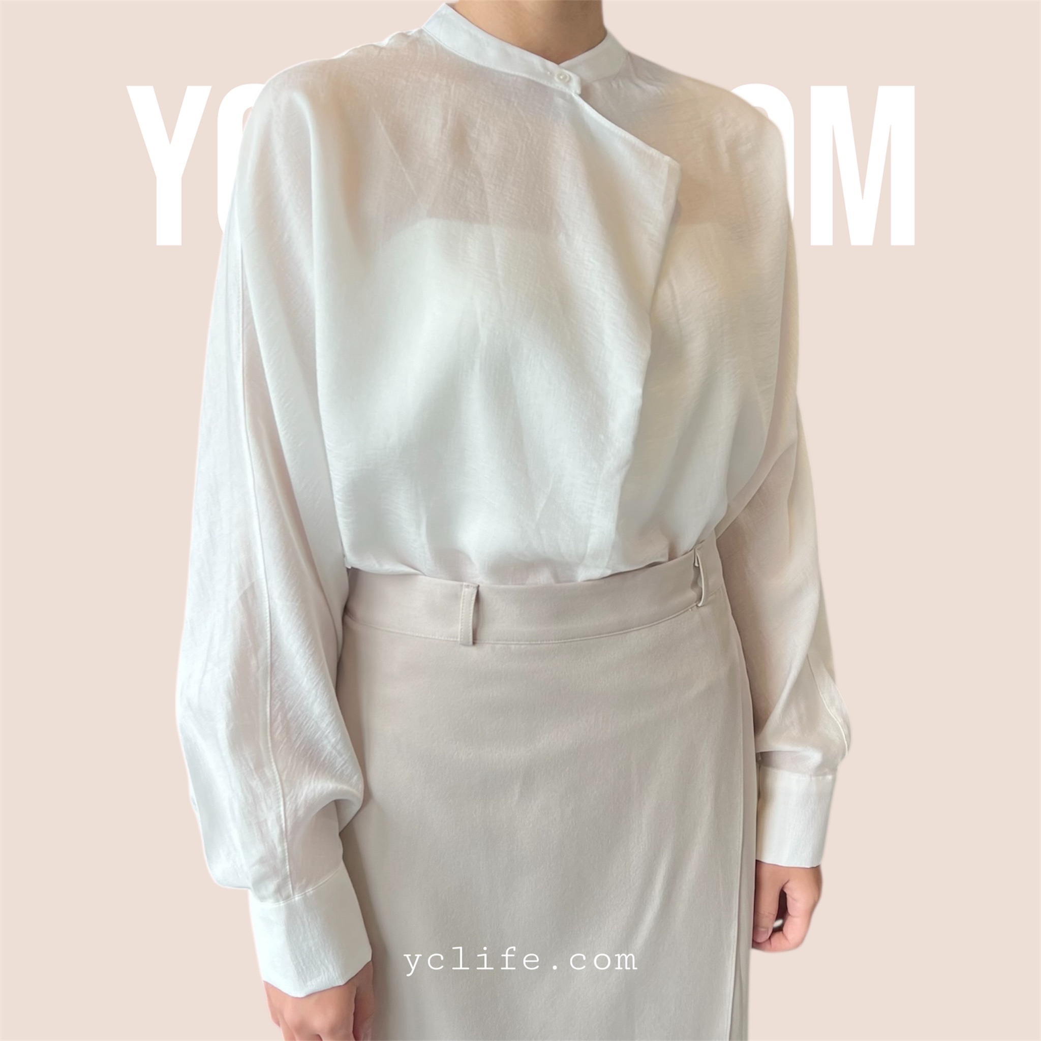 柔霧不對稱立領襯衫