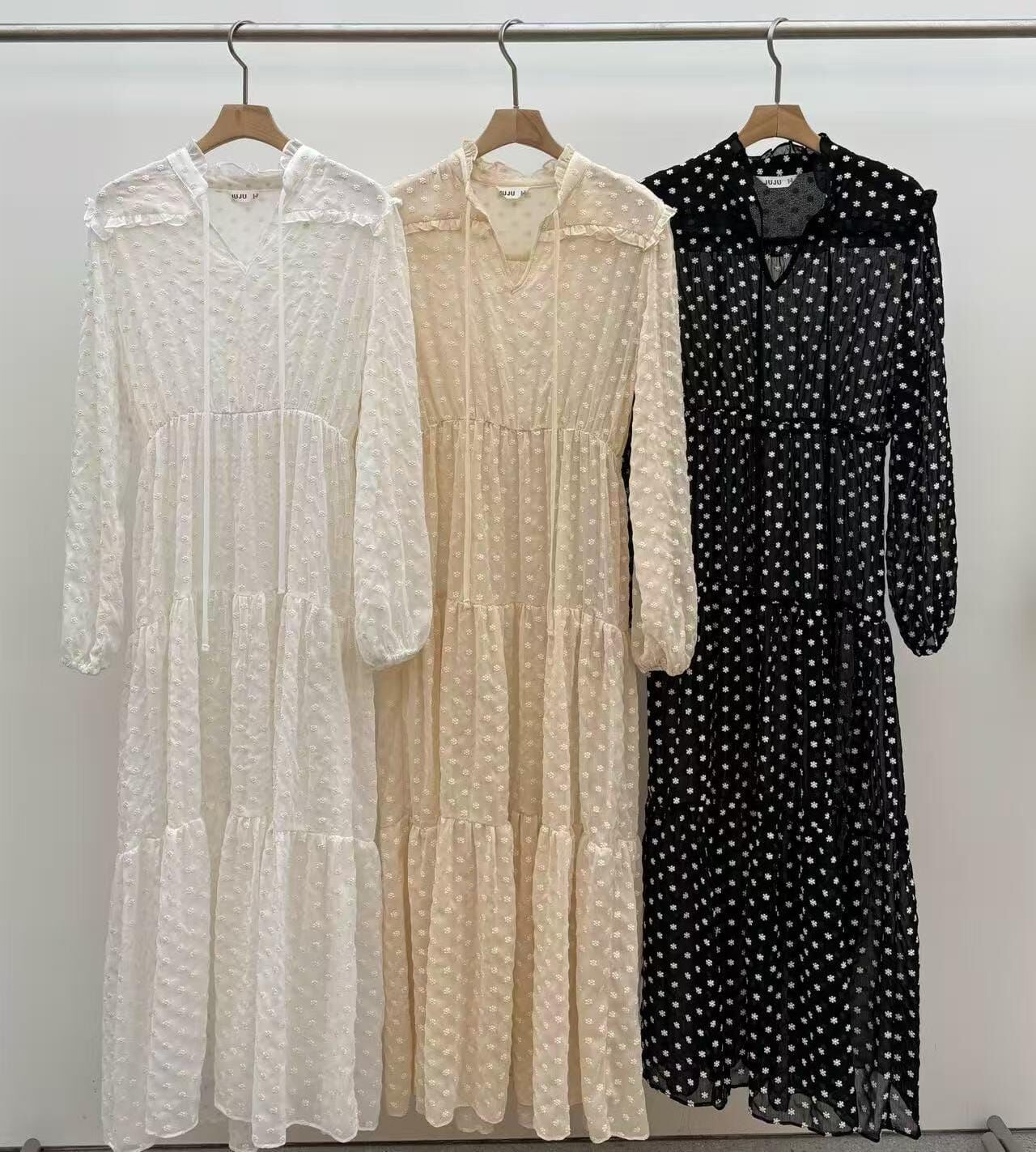 JU6019 雪紡蕾絲精緻長袖連身裙 *特價* (優惠碼同充值購物金不適用)