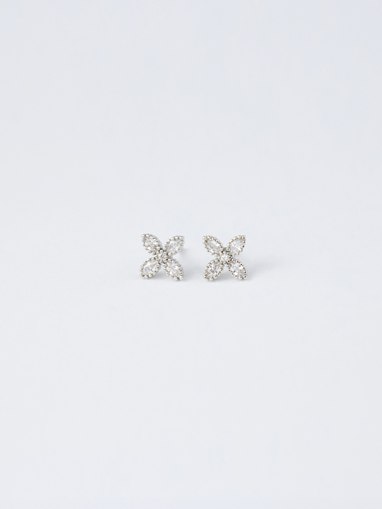 小花朵碎鑽鎖式耳環