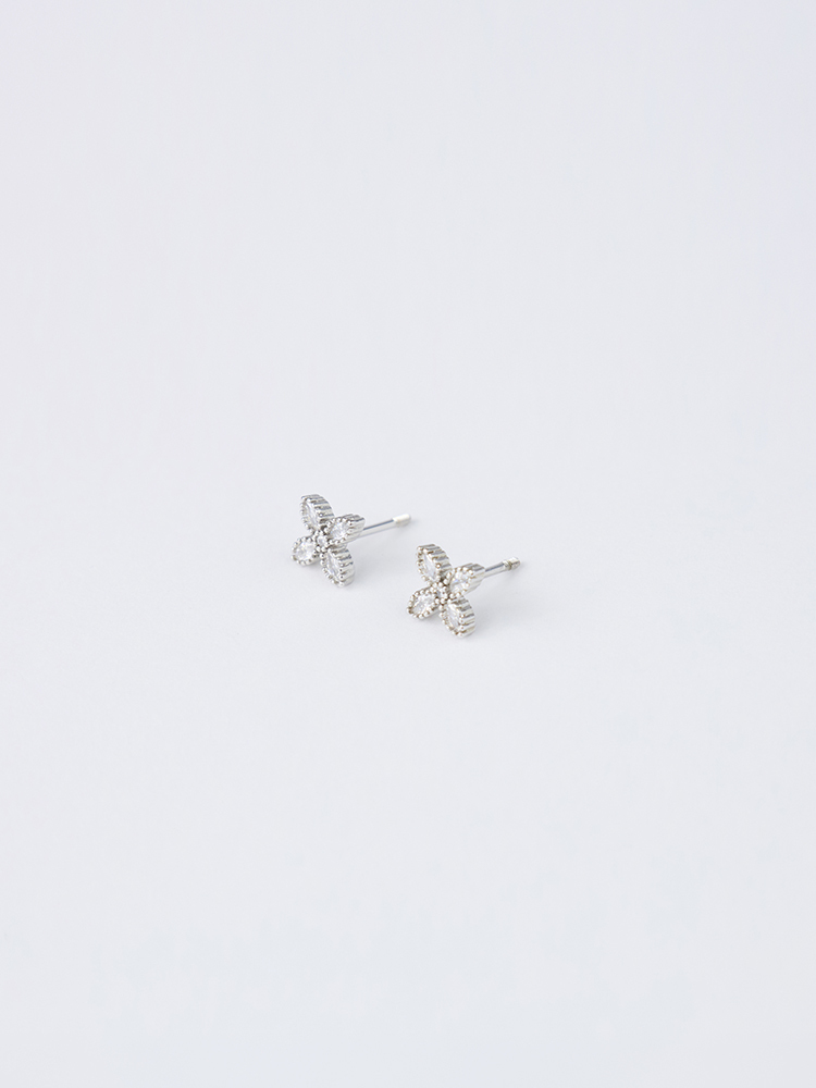小花朵碎鑽鎖式耳環
