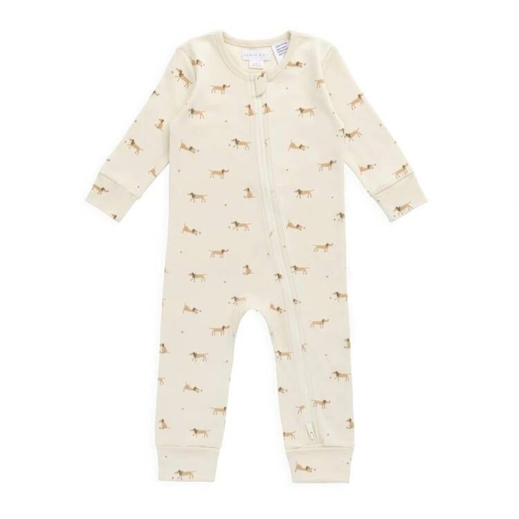 （預購）JAMIEKAY 臘腸狗前拉鍊連身褲 Organic Cotton Reese Zip Onepiece - Play Ball Cassava