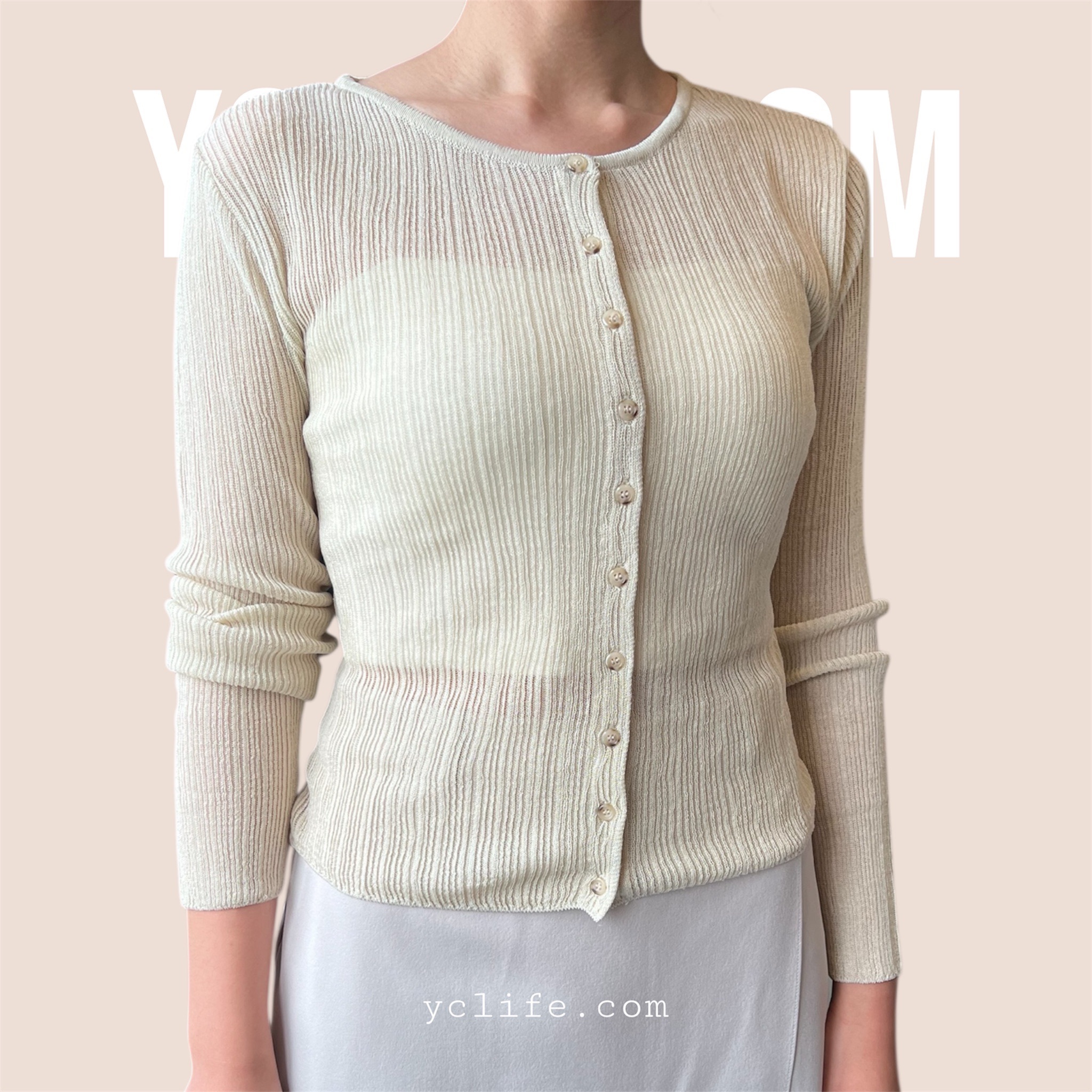 輕透亞麻感細紋開襟衫