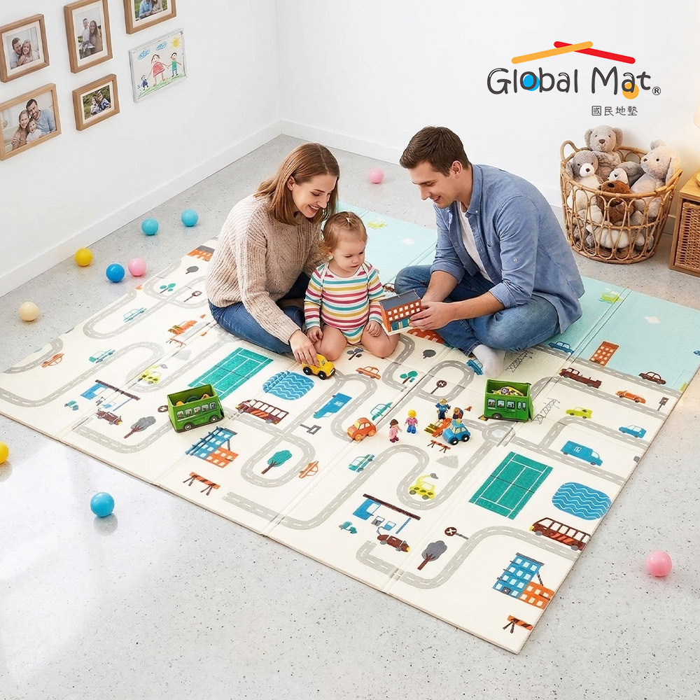 免運【Global mat】國民地墊 XPE 大尺寸 1cm 輕量摺疊地墊 - 汽車星星 E1 (200 x 180 x 1CM)