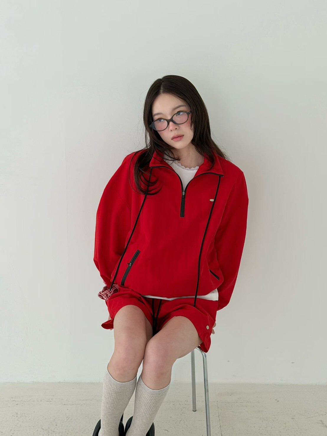 黑拉鍊繩運動風上衣 短褲(分售)