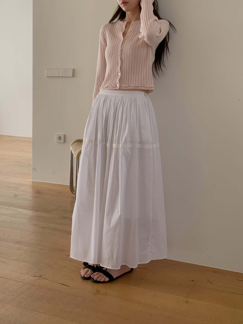 Helen 純棉抓皺層次長裙 [2色 / Free ]