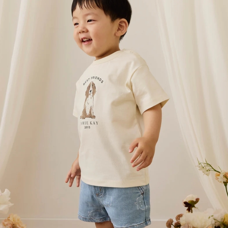 （預購）JAMIEKAY 長耳狗短袖上衣 Organic Cotton Bjorn Tee - Parchment Best Friends