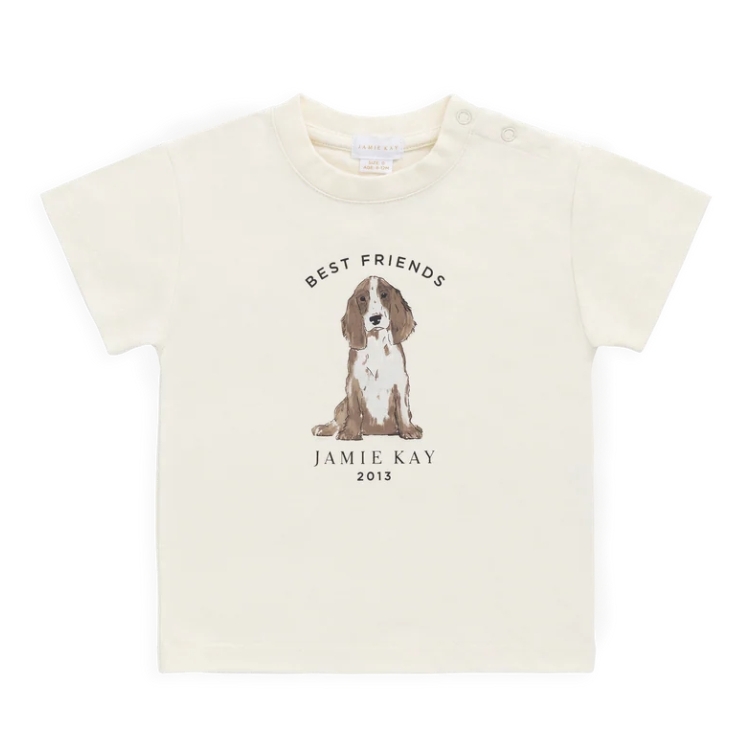 （預購）JAMIEKAY 長耳狗短袖上衣 Organic Cotton Bjorn Tee - Parchment Best Friends