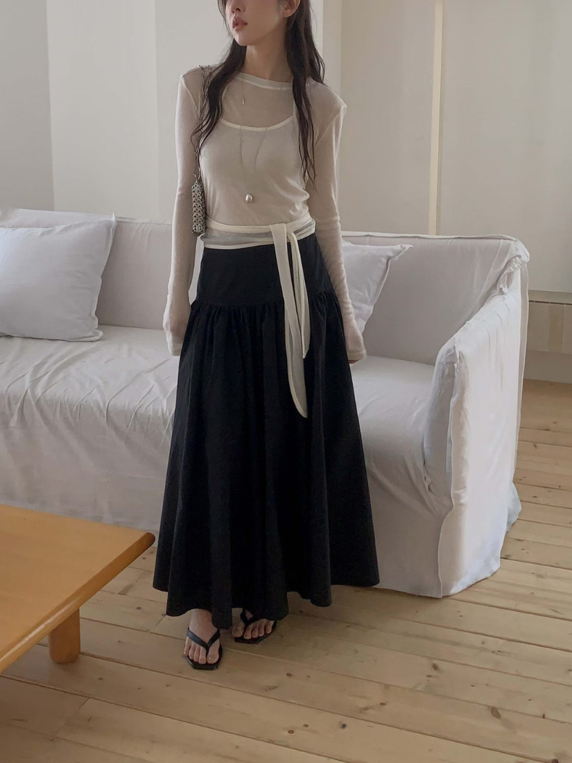 Ginny 高腰收腹傘裙 (附三角綁帶)  [2色 / S,M ]