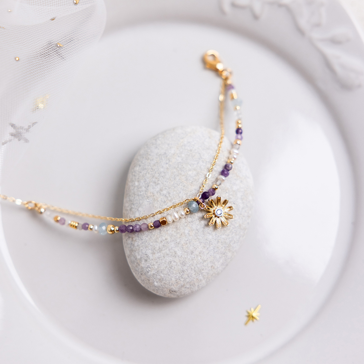 守護花 • 牡羊座 • 翠菊 – 紫鋰雲母 – 手鍊