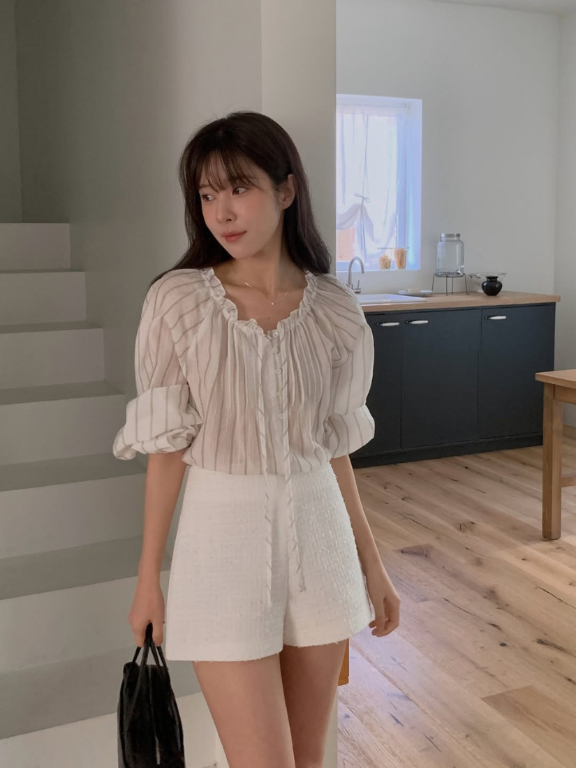 Rosa 溫柔荷葉邊直條襯衫 [ 3色 / Free ]