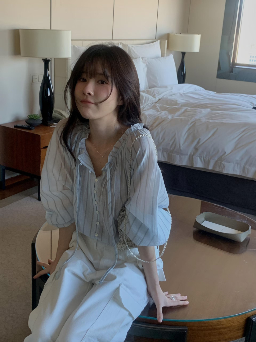 Rosa 溫柔荷葉邊直條襯衫 [ 3色 / Free ]