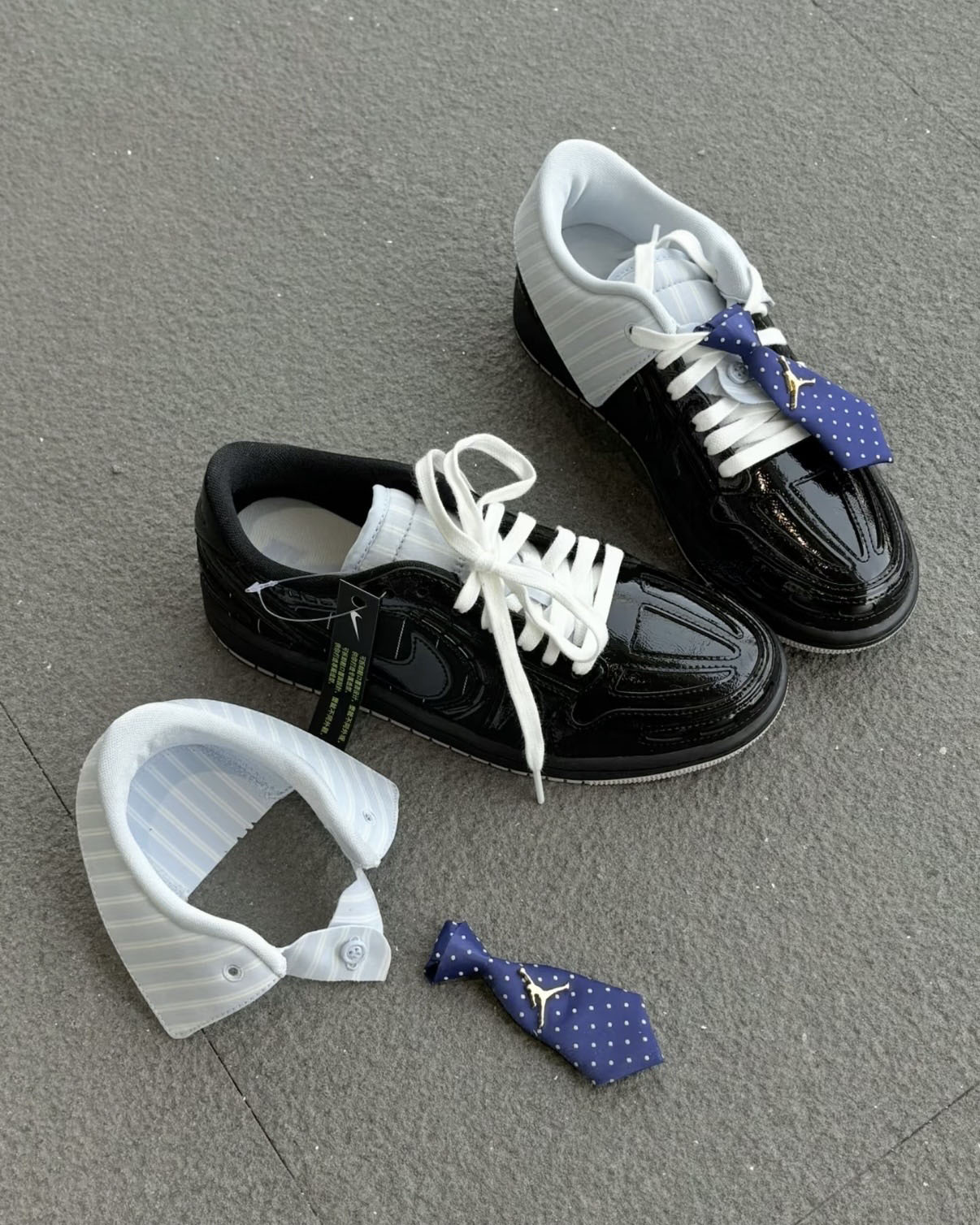 NIKE AIR JORDAN 1 MM V3 條紋 波點領帶 西裝風 金屬標誌 黑色 漆皮 女鞋 IR7554-001 / 預購