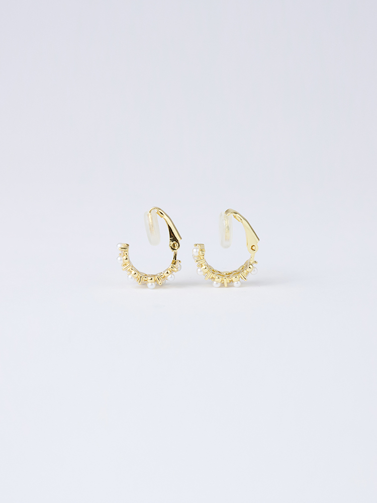 珍珠小方鑽夾式耳環