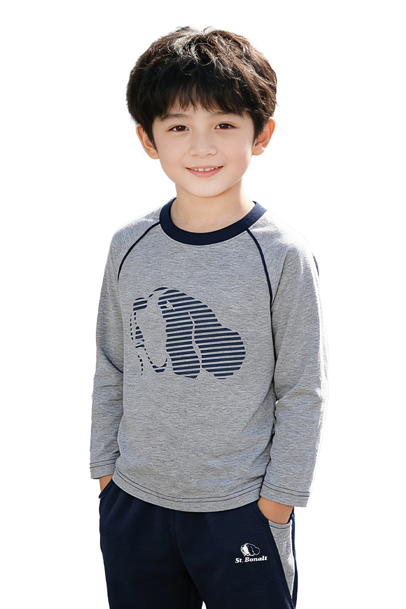 圓領長袖純棉T恤｜男童 8043  (柔軟  舒適 透氣 吸汗)