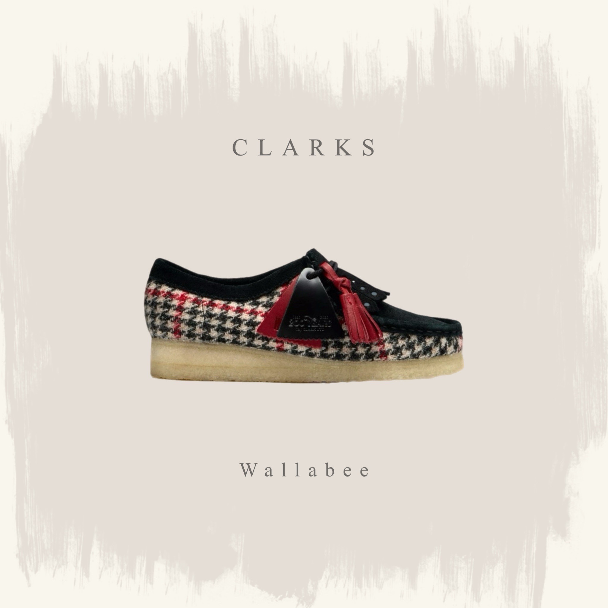 CLARKS WALLABEE 黑白紅 千鳥格 休閒 樂福鞋 26182802