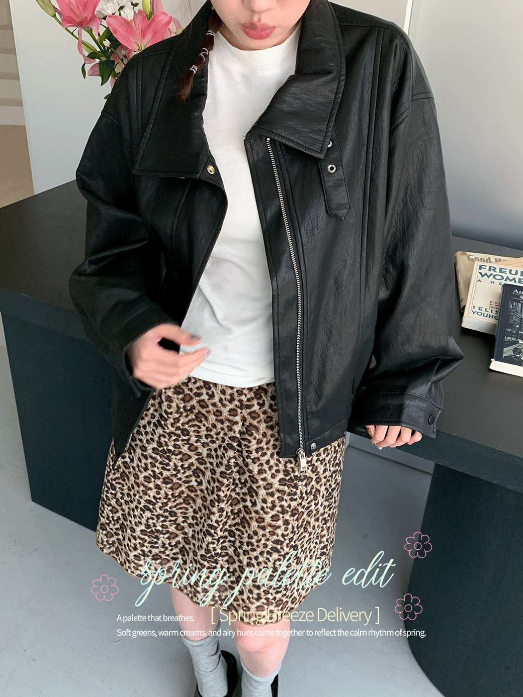 霧感扣脖皮外套-1色