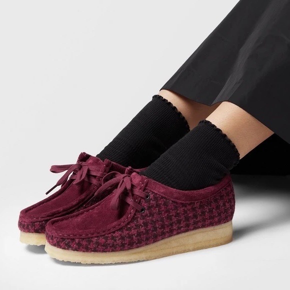 CLARKS WALLABEE 酒紅 千鳥格 休閒 樂福鞋 26183573