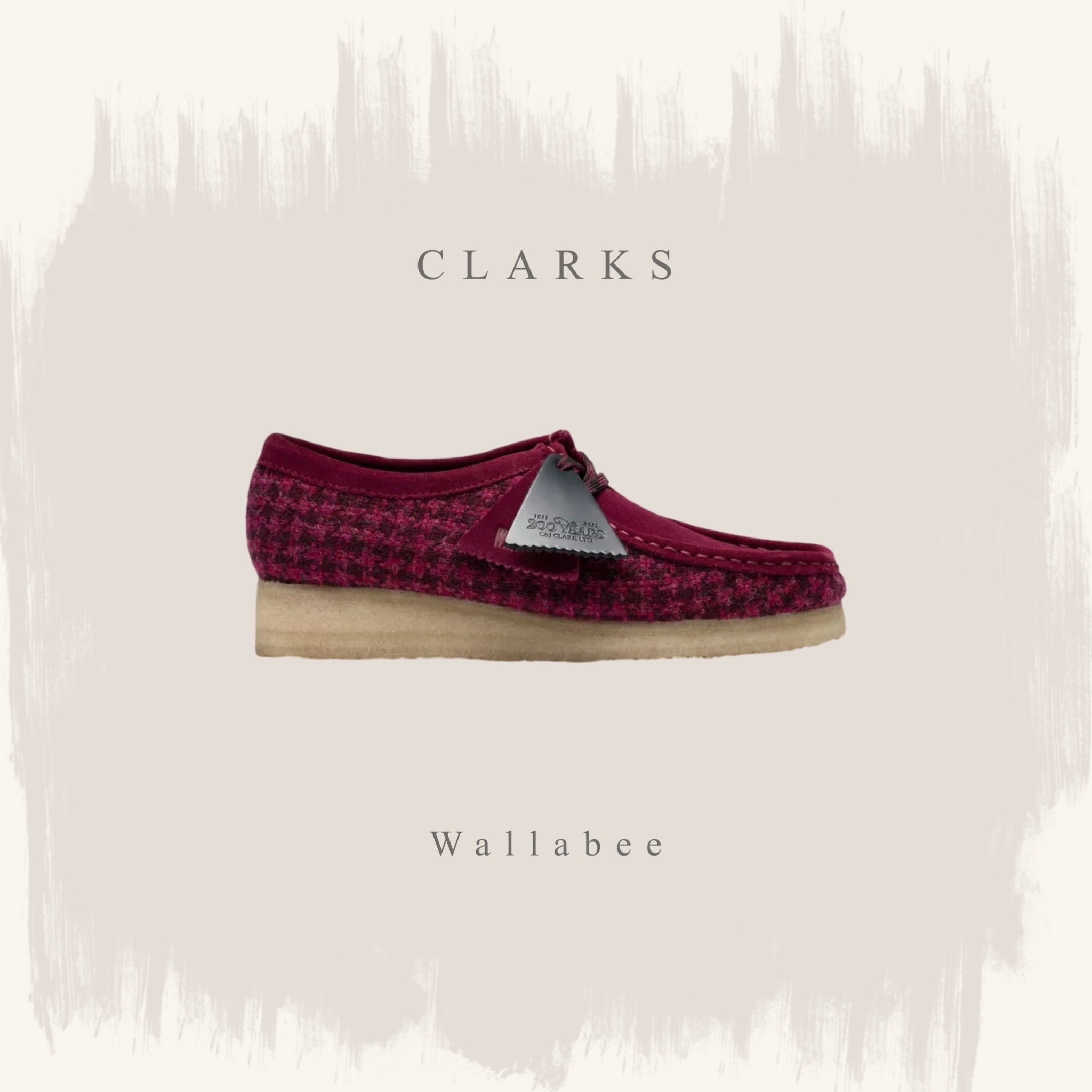 CLARKS WALLABEE 酒紅 千鳥格 休閒 樂福鞋 26183573